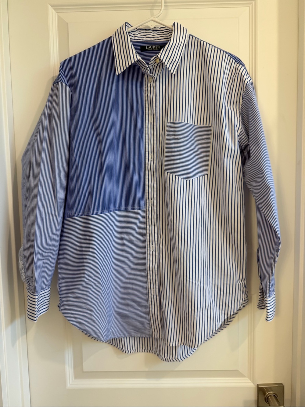Lauren Ralph Lauren Blue & White Striped Patchwork Shirt